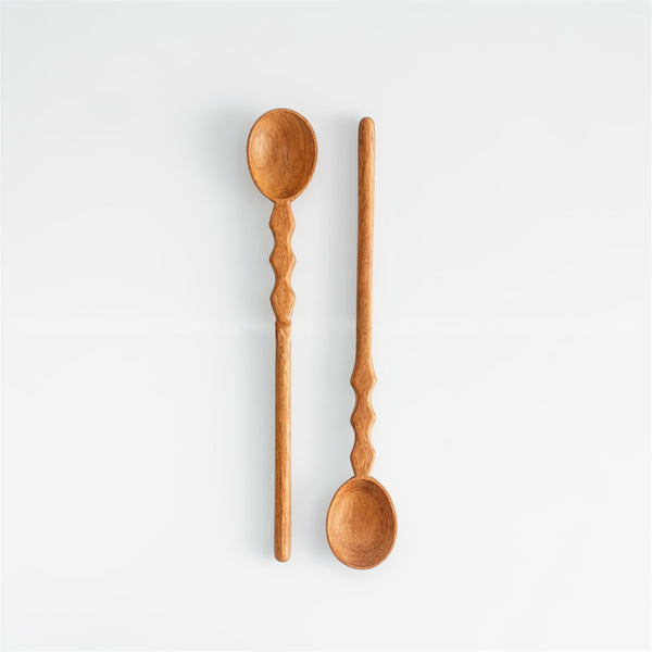 Long Carved Handle Wooden Cocktail Spoon