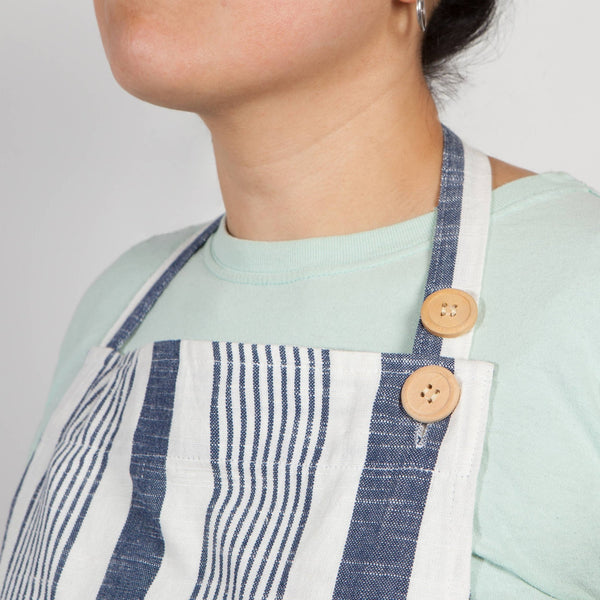 Blue Stripe Pocket Apron - Copper Pot & Wooden Spoon