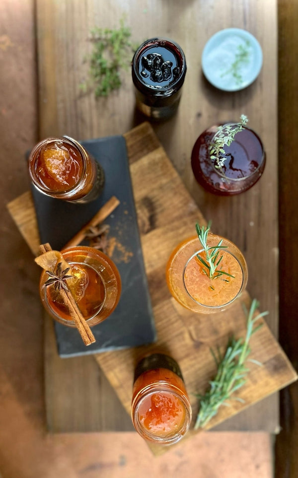 Boozy Jam Trio - Peach Shine, Bourbon Blueberry, Apple Pie - Copper Pot & Wooden Spoon