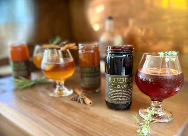 Boozy Jam Trio - Peach Shine, Bourbon Blueberry, Apple Pie - Copper Pot & Wooden Spoon