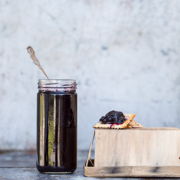 Bourbon Blueberry Jam - Copper Pot & Wooden Spoon