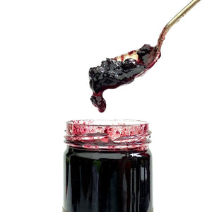 Bourbon Blueberry Jam - Copper Pot & Wooden Spoon