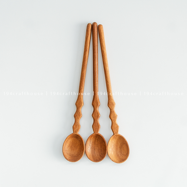 Long Carved Handle Wooden Cocktail Spoon