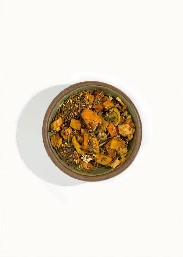 Evening Peach Orchard Tea - Premium Loose Leaf Caffeine - free - Copper Pot & Wooden Spoon