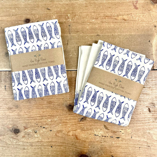 Handprinted Cotton Kitchen Towel from The High Fiber - Copper Pot & Wooden Spoon