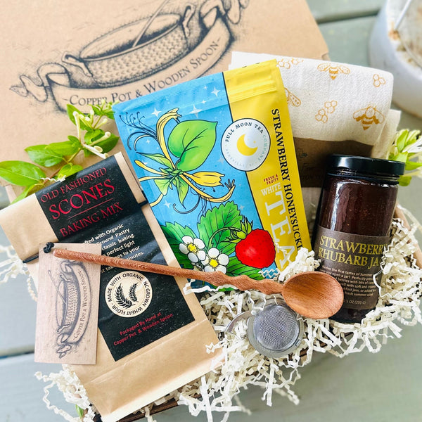 Jam, Scone & Tea Gift Box - Copper Pot & Wooden Spoon