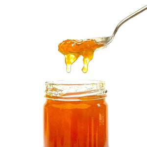 Peach 'Shine Jam - Moonshine & Vanilla Bean - Copper Pot & Wooden Spoon