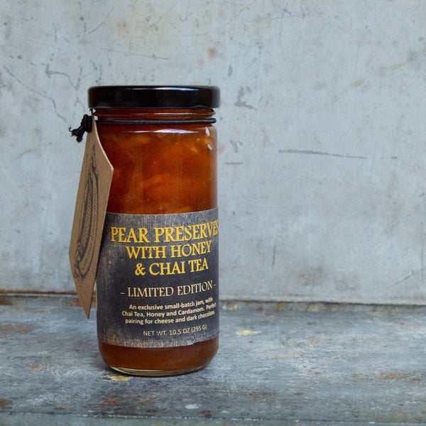 Pear Preserves with Honey & Chai Tea - Copper Pot & Wooden Spoon