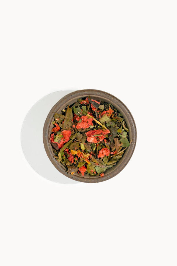 Strawberry Honeysuckle White Tea - Premium Loose Leaf Fruity - Copper Pot & Wooden Spoon