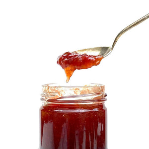 Strawberry Rhubarb Jam - Copper Pot & Wooden Spoon