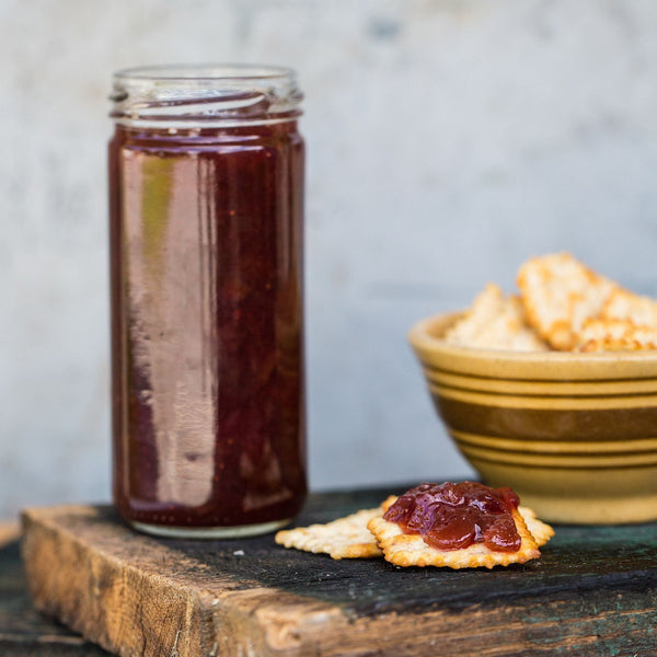 Strawberry Rhubarb Jam - Copper Pot & Wooden Spoon