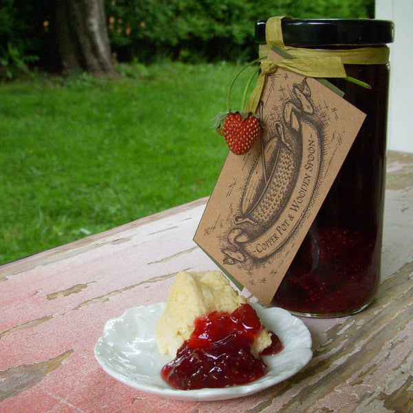 Strawberry Whole Berry Jam - Copper Pot & Wooden Spoon