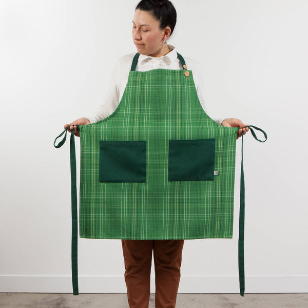 Woods Plaid Spruce Apron - Copper Pot & Wooden Spoon