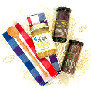 All American PB&J Gift Box - Artisan Peanut Butter with Bourbon Blueberry and Strawberry Jams