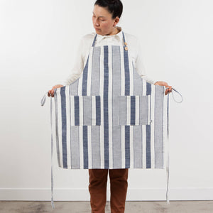 Blue Stripe Pocket Apron - Copper Pot & Wooden Spoon