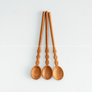 Long Carved Handle Wooden Cocktail Spoon