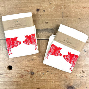 Handprinted Cotton Kitchen Towel from The High Fiber - Copper Pot & Wooden Spoon