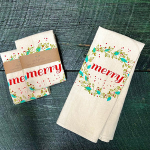 Handprinted Cotton Kitchen Towel from The High Fiber - Copper Pot & Wooden Spoon