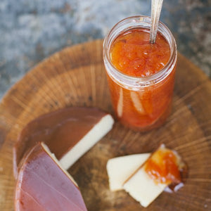 Peach 'Shine Jam - Moonshine & Vanilla Bean - Copper Pot & Wooden Spoon