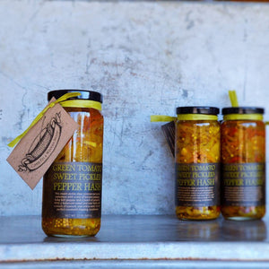 SWEET Green Tomato and Pickled Pepper Hash - Copper Pot & Wooden Spoon