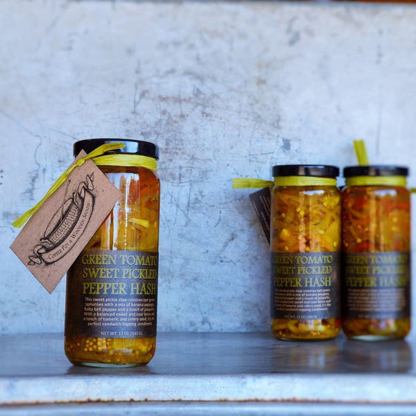 SWEET Green Tomato and Pickled Pepper Hash - Copper Pot & Wooden Spoon