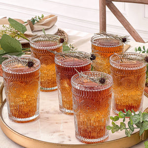 Vintage Inspired Pressed Glass Drinkware (Set of 2) - Copper Pot & Wooden Spoon