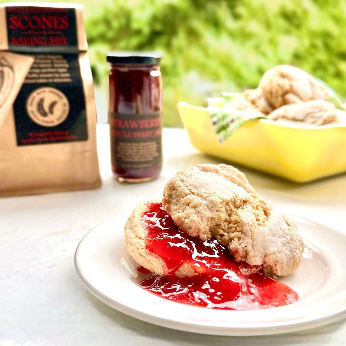 Warm & Jammy Gift Box -- Strawberry Whole Berry Jam and Old Fashioned Scone Mix - Copper Pot & Wooden Spoon