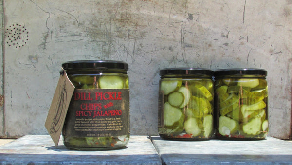 Dill Pickle Chips - Spicy Jalapeno - Copper Pot & Wooden Spoon