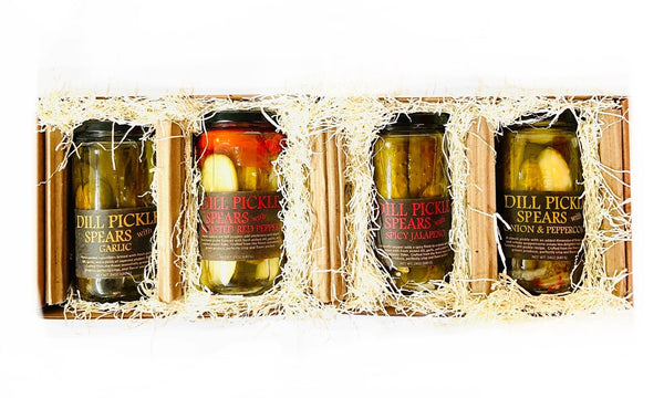 Dill Pickle Spears - 4 Flavor Gift Pack - Copper Pot & Wooden Spoon