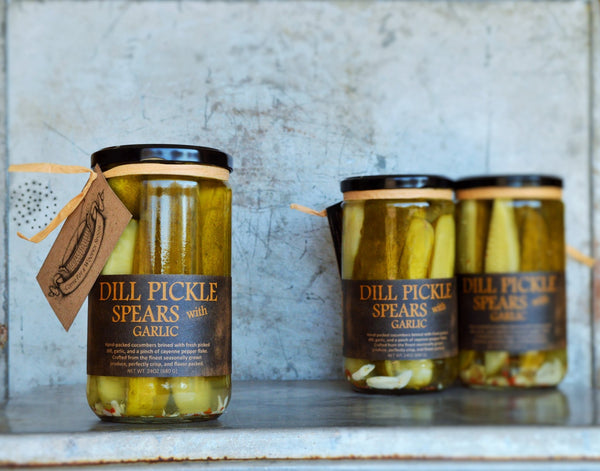 Dill Pickle Spears - GARLIC - Copper Pot & Wooden Spoon