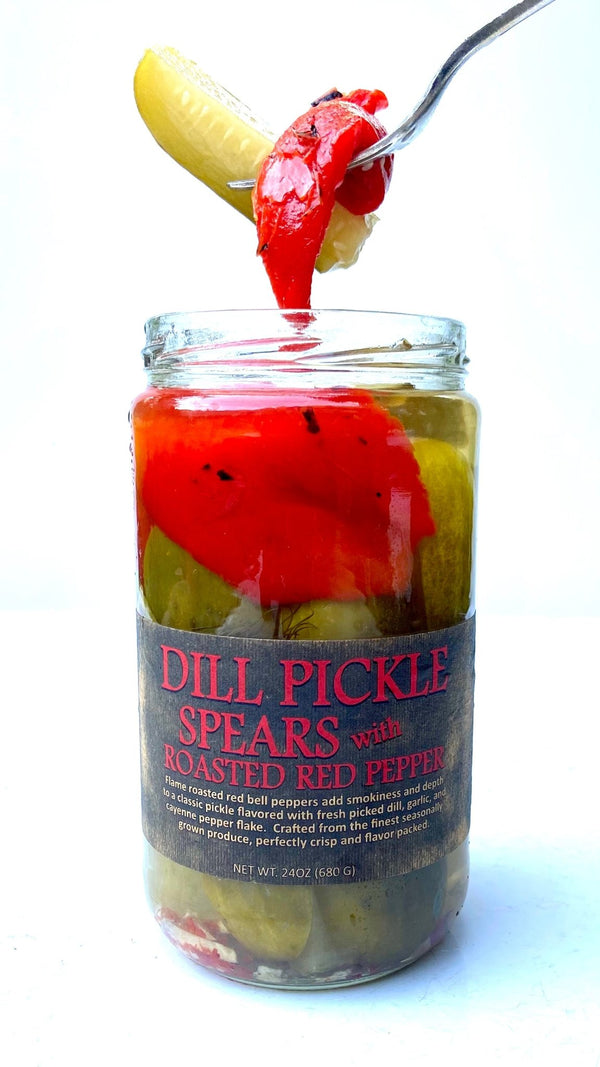 Dill Pickle Spears - ROASTED RED PEPPER - Copper Pot & Wooden Spoon