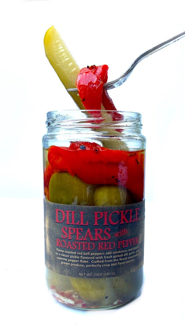 Dill Pickle Spears - ROASTED RED PEPPER - Copper Pot & Wooden Spoon