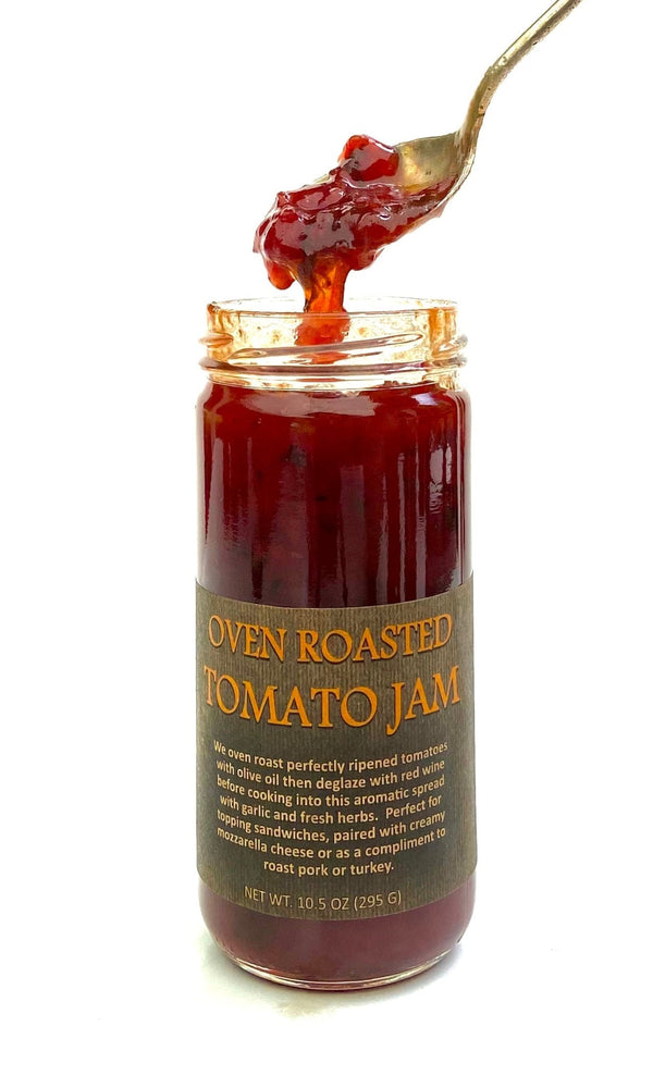 Oven Roasted Tomato Jam with Garlic & Herbs - Copper Pot & Wooden Spoon