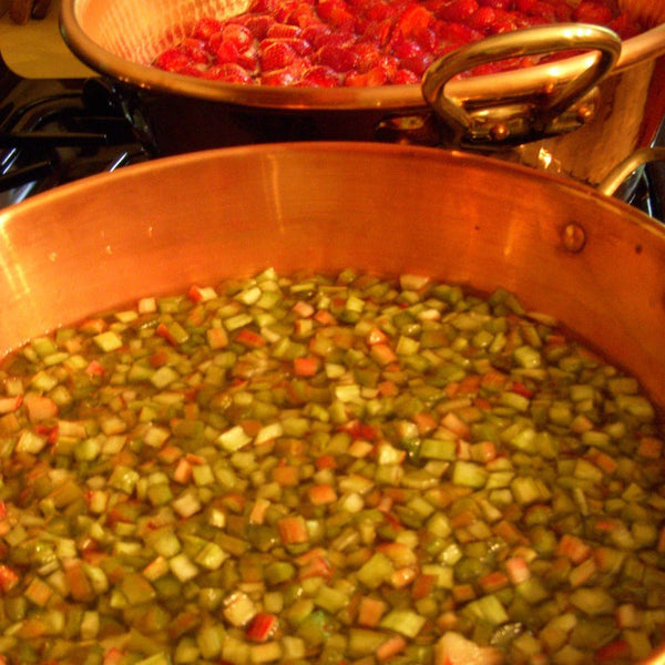 Raspberry Rhubarb Jam - Copper Pot & Wooden Spoon