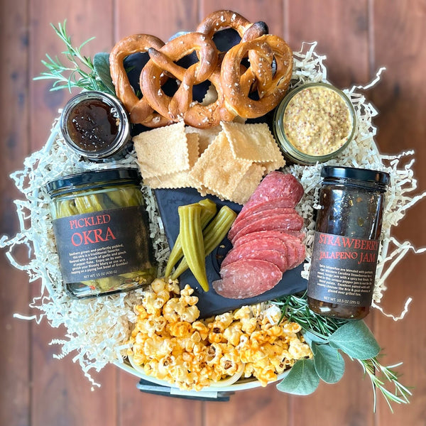 Southern Snacking Favorites Gift Basket - Copper Pot & Wooden Spoon